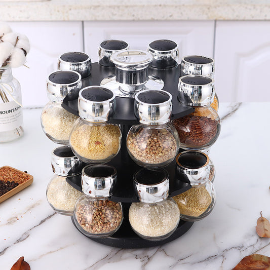 Revolving Spice Rack with 16 Glass Jars